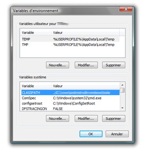 variables environnement windows vista classpath Java