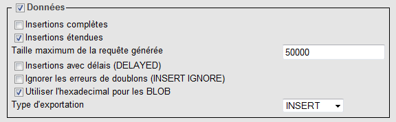 Insertions étendues phpmyadmin